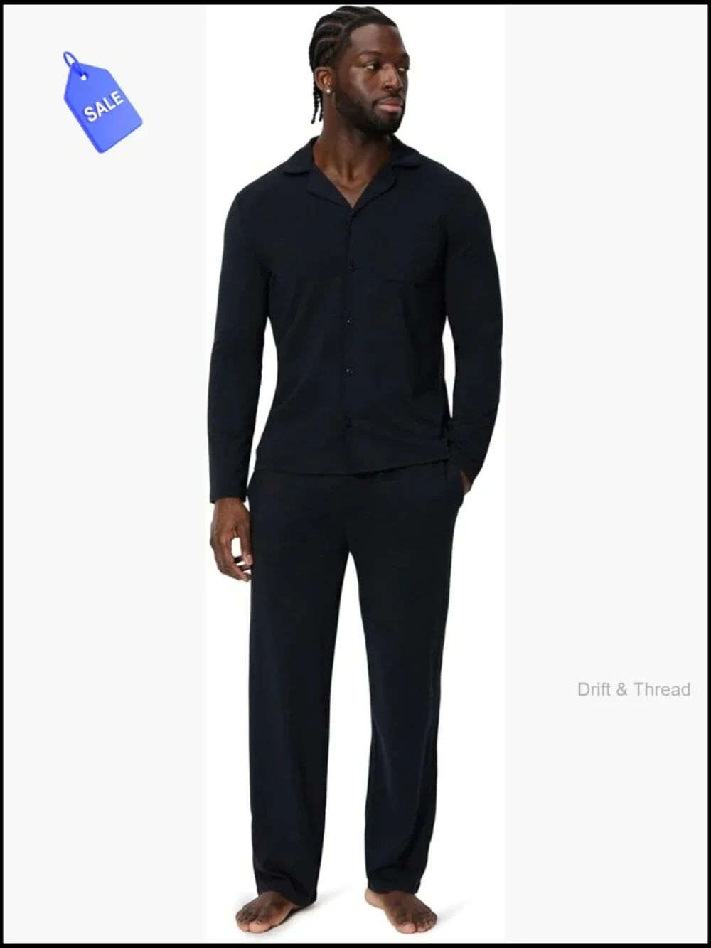 Men's Cotton-Modal Pajama Set Long Sleeve Button-Down Top with Pants
